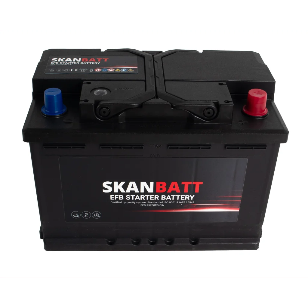 SKANBATT EFB Startbatteri 12V 75AH 760CCA (278x175x190mm) +R