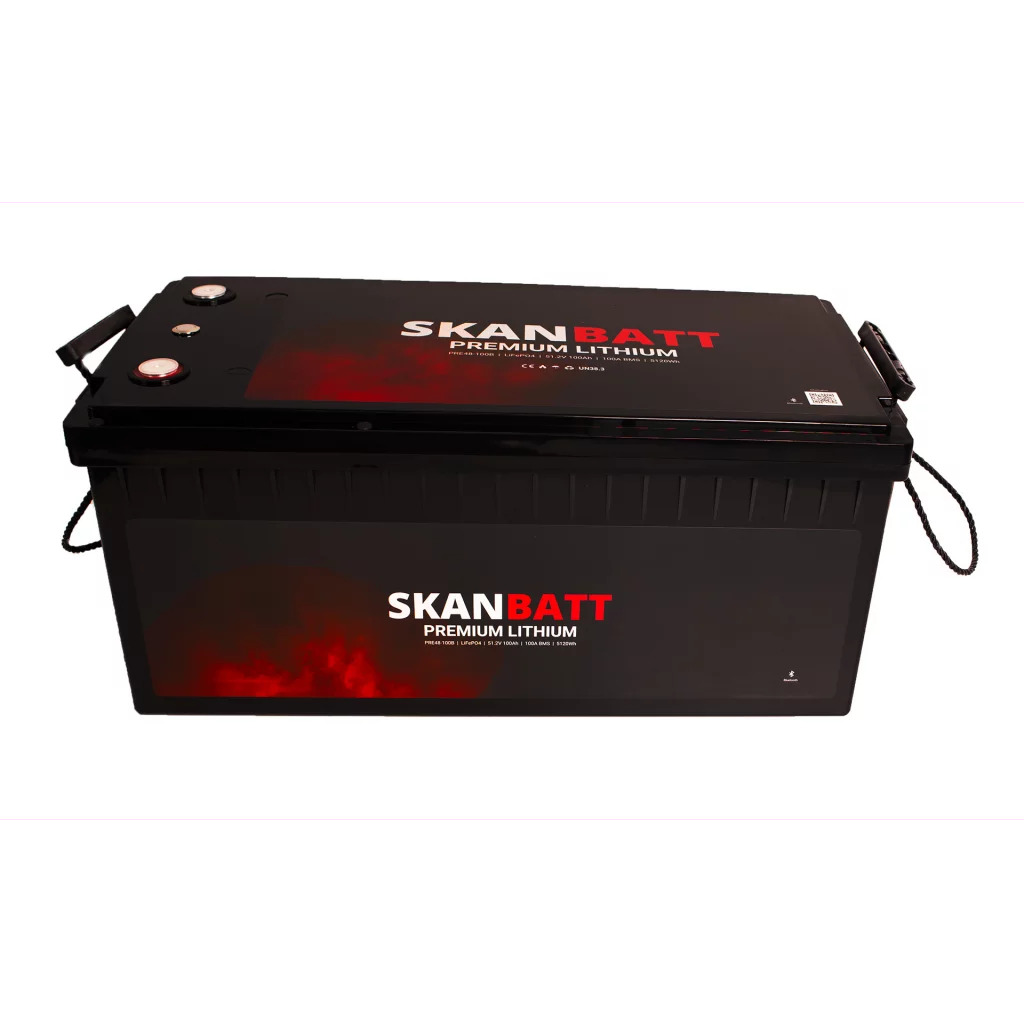 SKANBATT Premium Lithium - 48V 100Ah 100A BMS - 522x268x218mm - Bluetooth - 8 Års garanti