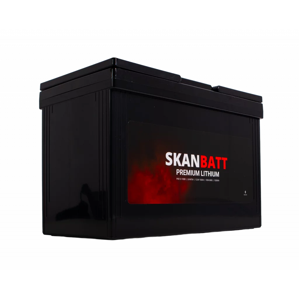 SKANBATT Premium Lithium - 12V 100Ah 100A BMS - 306x172x212mm - Bluetooth - 8 Års garanti