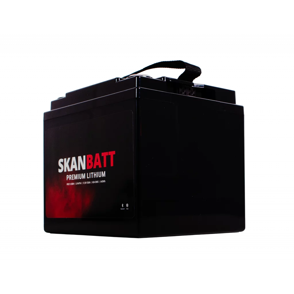 SKANBATT Premium Lithium - 12V 50Ah 60A BMS - 196x168x175mm - Bluetooth - Heat - 8 Års garanti