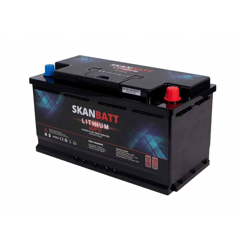 SKANBATT V2 Lithium HEAT Batteri 12V 180AH 150A BMS - Bobil - Bluetooth