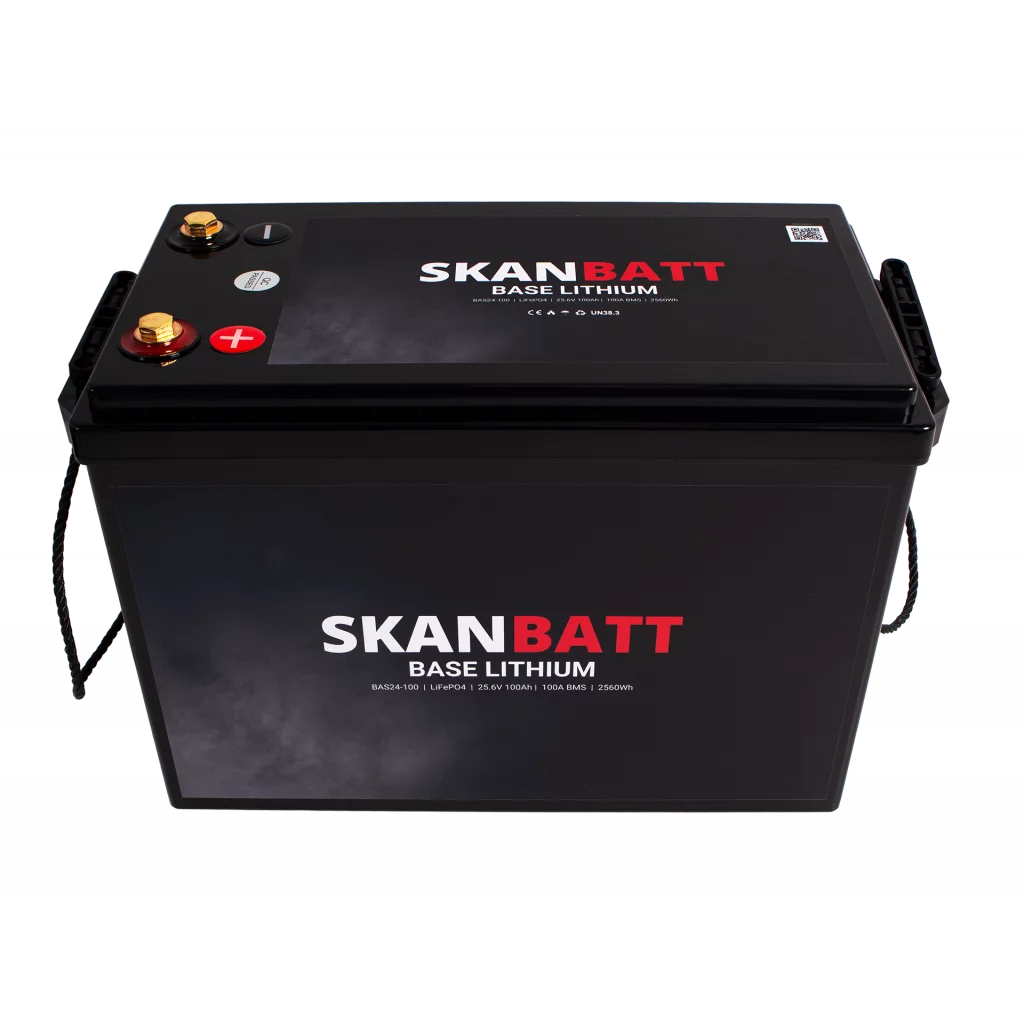 SKANBATT Base Lithium - 24V 100Ah 100A BMS - 345x190x245mm - 3 Års garanti
