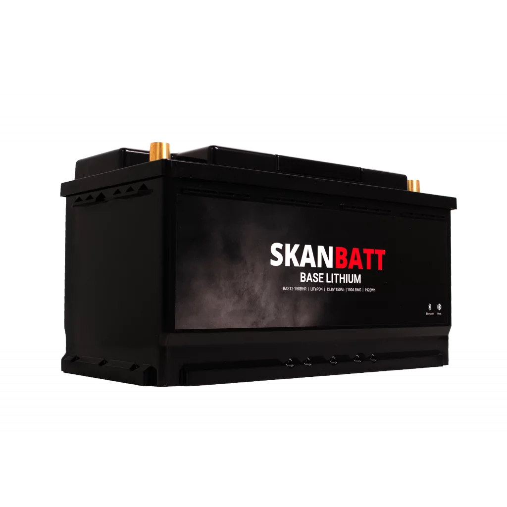 SKANBATT Base Lithium - 12V 150Ah 150A BMS - 355x175x188mm - Bluetooth - Heat - 3 Års garanti - Bobil