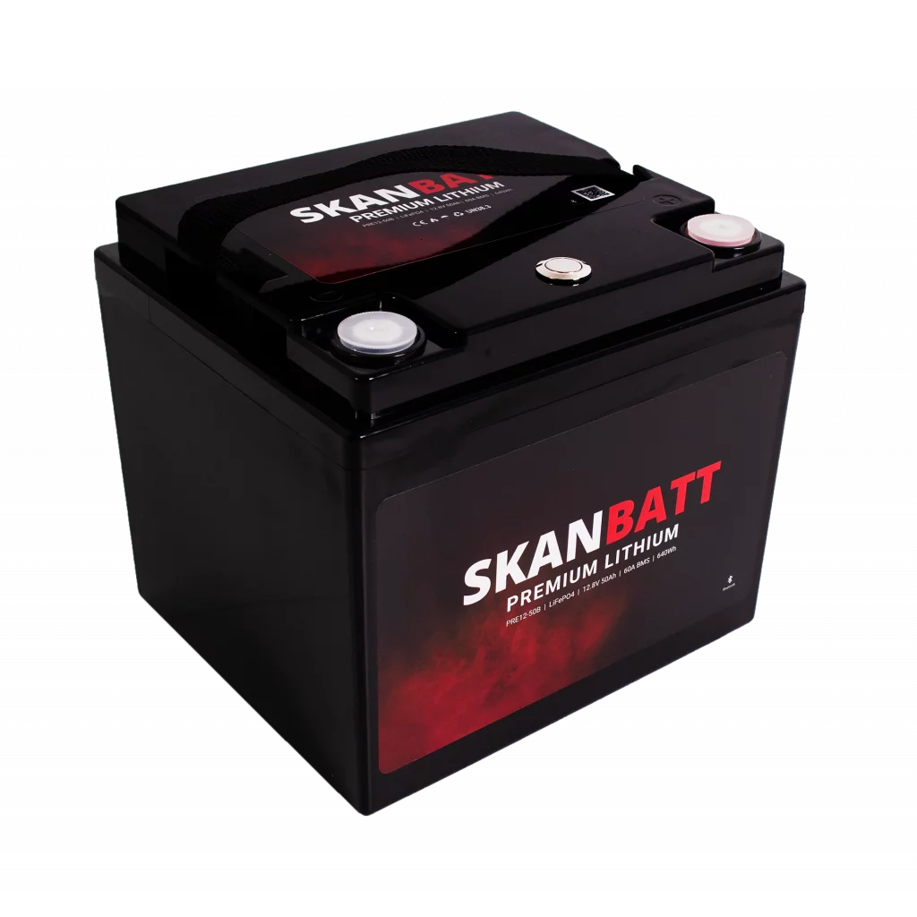 SKANBATT Premium Lithium - 12V 50Ah 60A BMS - 196x168x175mm - Bluetooth - 8 Års garanti