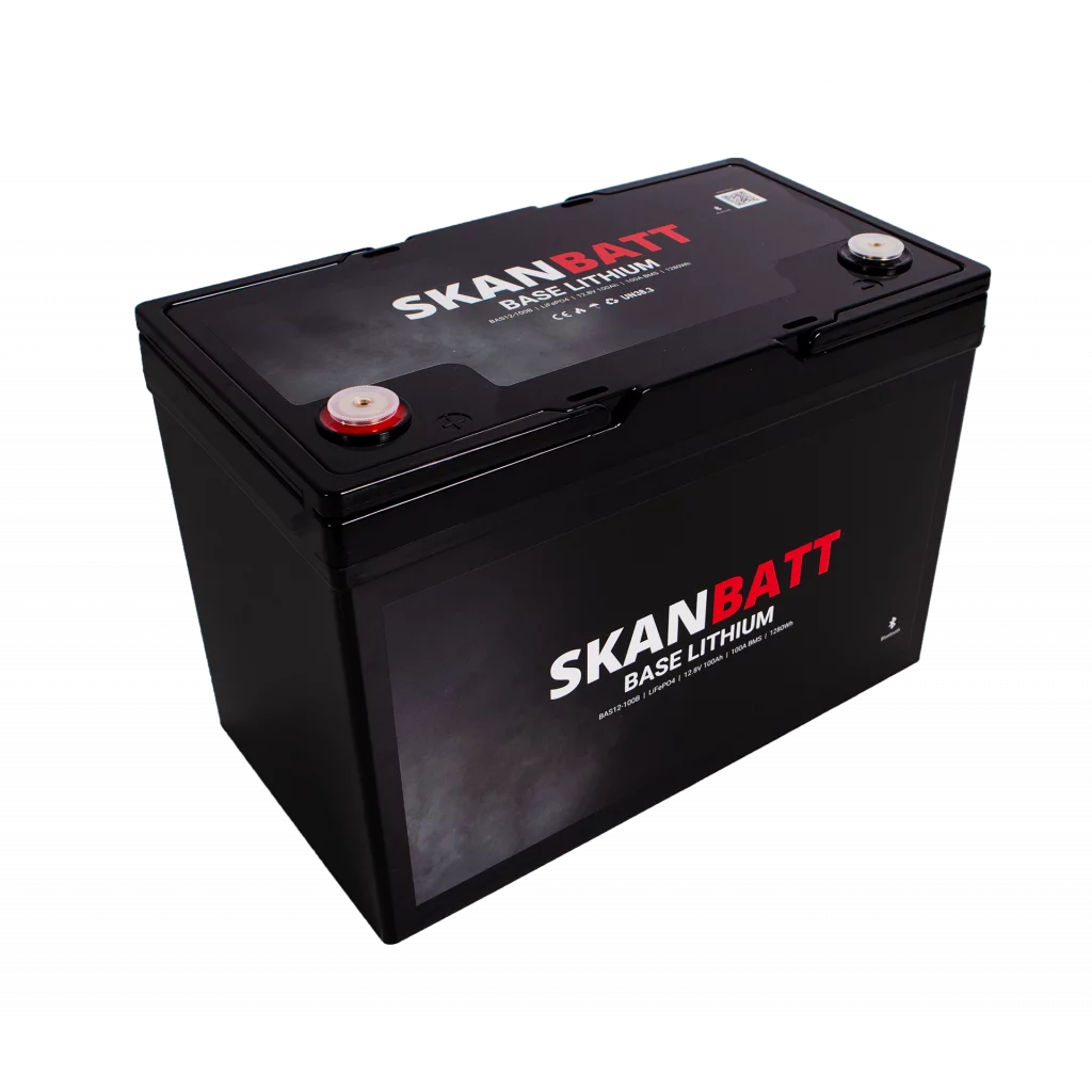 SKANBATT Base Lithium - 12V 100Ah 100A BMS - 307x169x208mm - Bluetooth - 3 Års garanti
