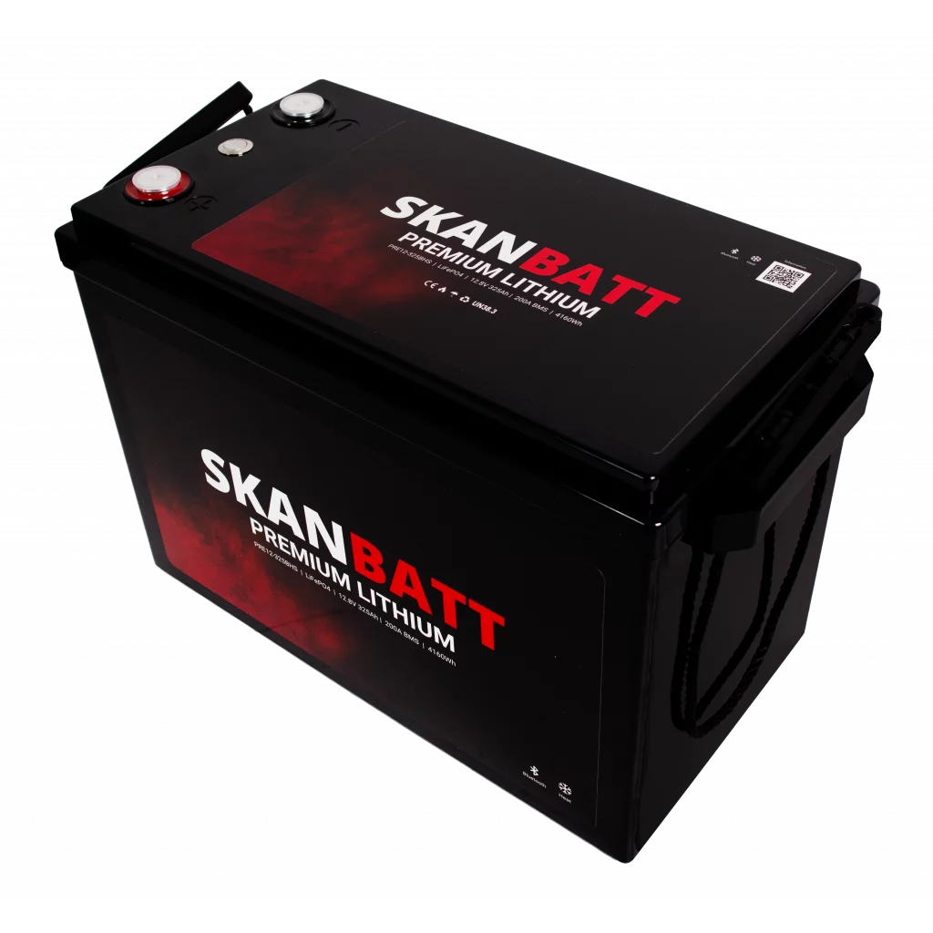 SKANBATT Premium Lithium - 12V 325Ah 200A BMS - 345x190x245mm - Bluetooth - Heat - 8 Års garanti
