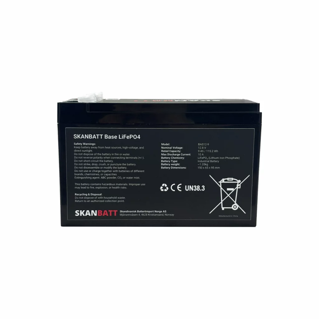 SKANBATT Base Lithium - 12V 9Ah 10A BMS - 150x65x95mm - 3 Års garanti