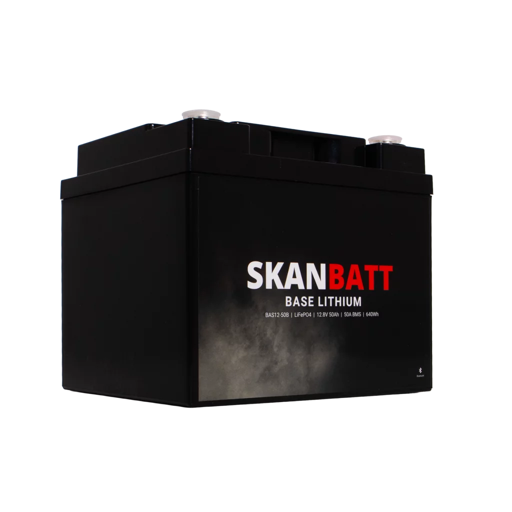 SKANBATT Base Lithium - 12V 50Ah 50A BMS - 198x166x170mm - Bluetooth - 3 Års garanti