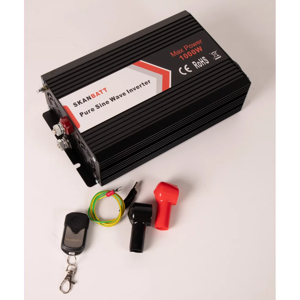 SKANBATT Inverter 24V 1000W (2000W) Ren Sinus m/Trådløs Fjernkontroll