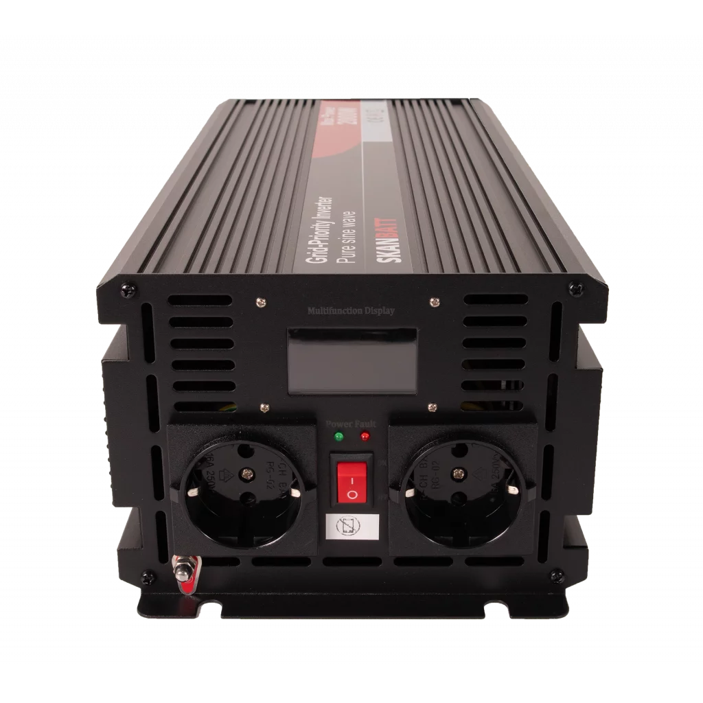 SKANBATT Inverter 12V 2000W Ren Sinus med Nettprioritering og Trådløs Fjernkontroll 420x165x120mm