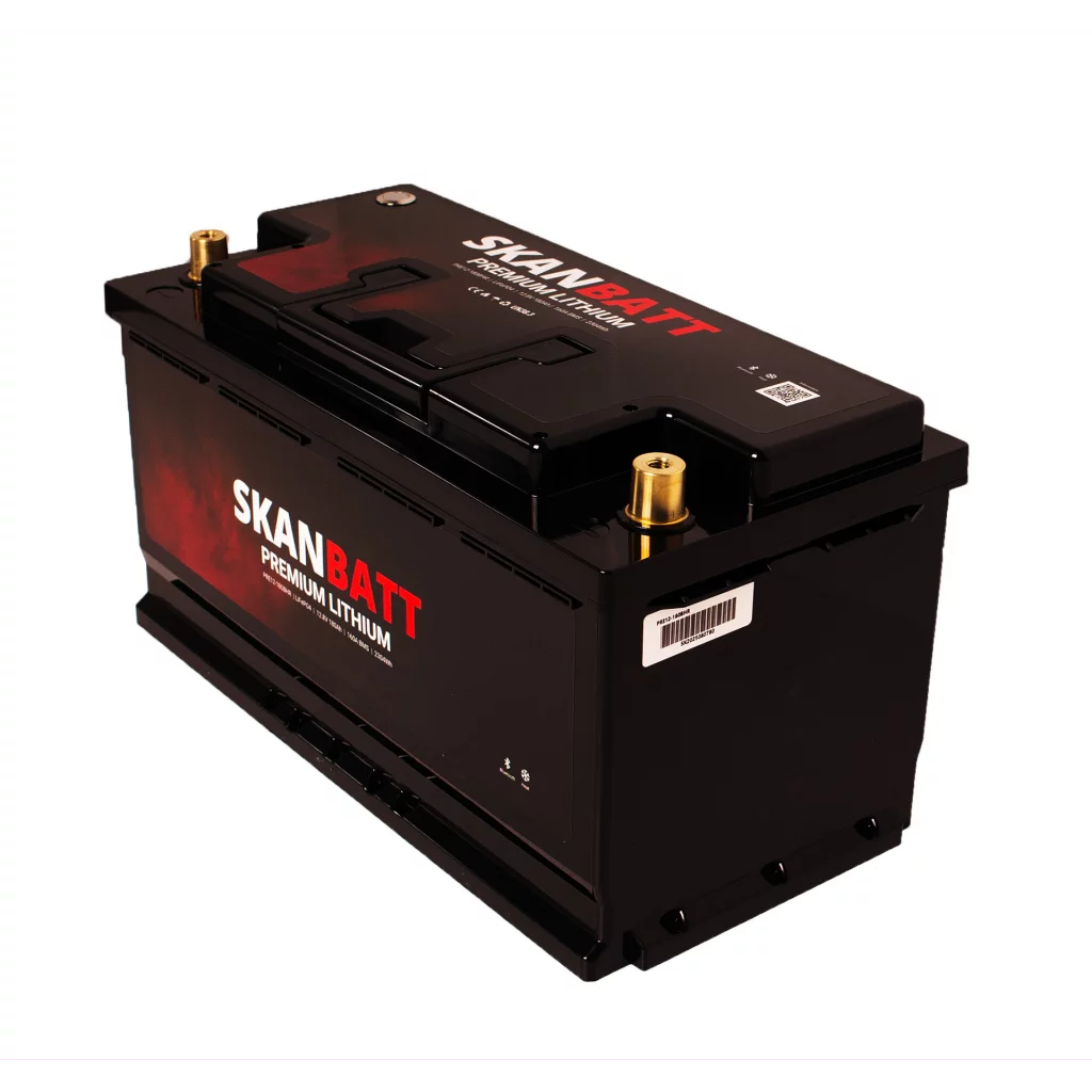 SKANBATT Premium Lithium - 12V 180Ah 160A BMS - 354x176x187mm - Bluetooth - Heat - 8 Års garanti