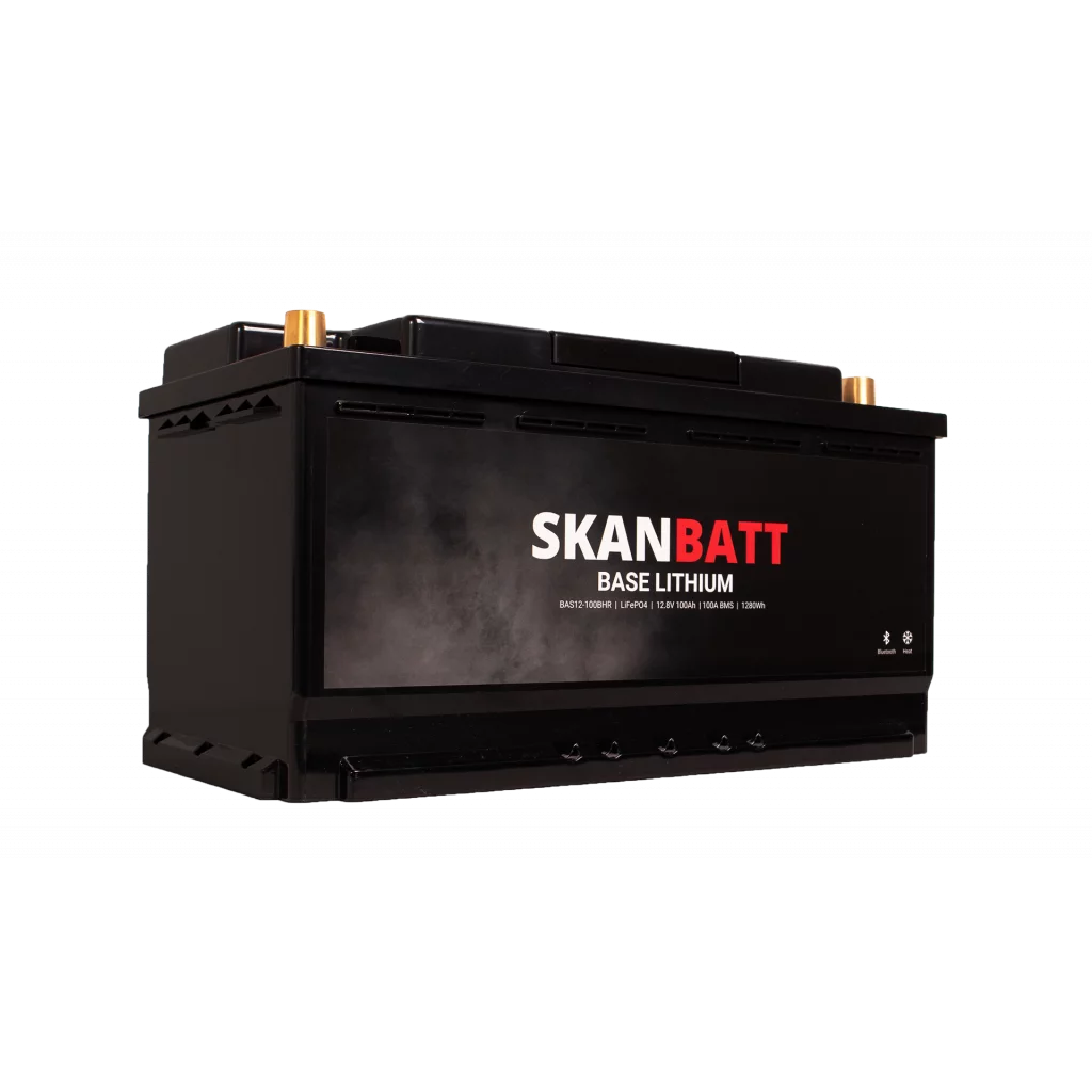 SKANBATT Base Lithium - 12V 100Ah 100A BMS - 355x175x190mm - Bluetooth - Heat - 3 Års garanti - Bobil