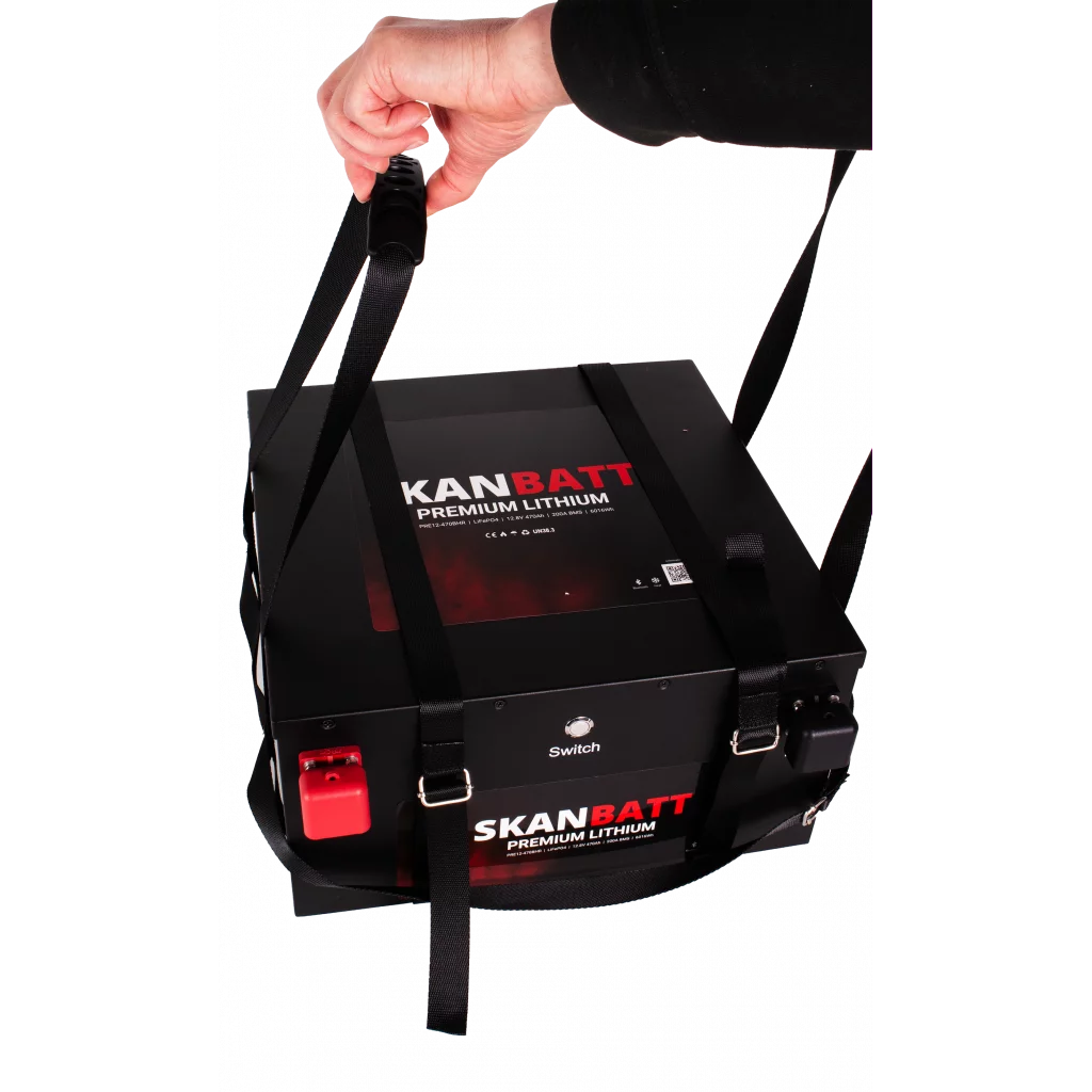 SKANBATT Premium Lithium - 12V 470Ah 200A BMS - 360x350x190mm - Bluetooth - Heat - 8 Års garanti - "Under setet" modell