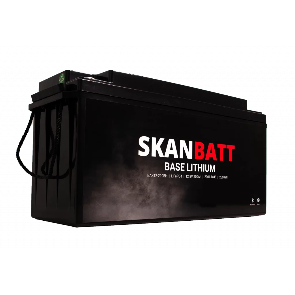SKANBATT Base Lithium - 12V 200Ah 200A BMS - 485x170x240mm - Bluetooth - Heat - 3 Års garanti