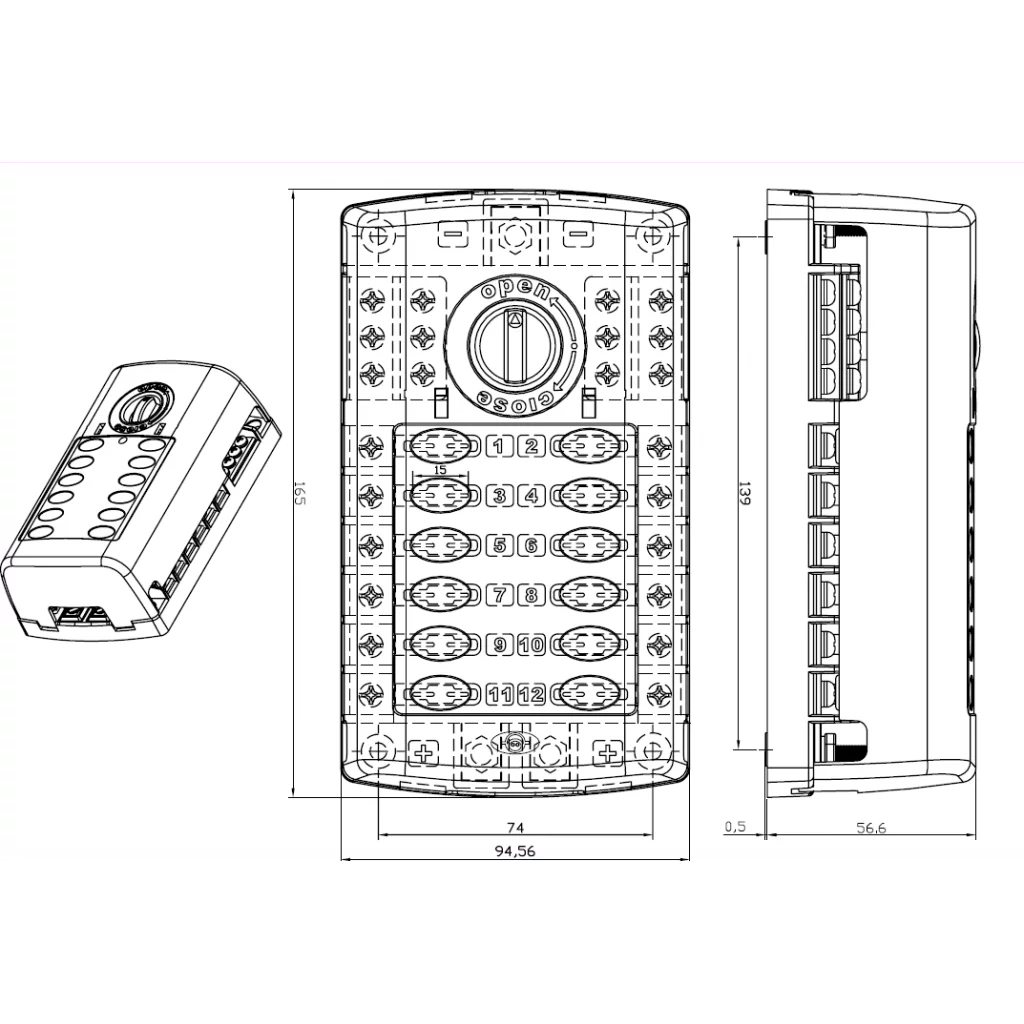 Sikringsholder for 12 Bladsikringer med negativ krets - Standard (39 0078)