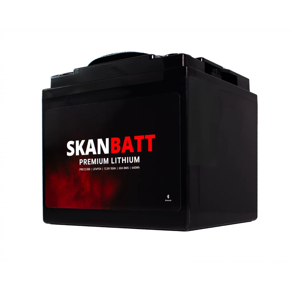 SKANBATT Premium Lithium - 12V 50Ah 60A BMS - 196x168x175mm - Bluetooth - 8 Års garanti