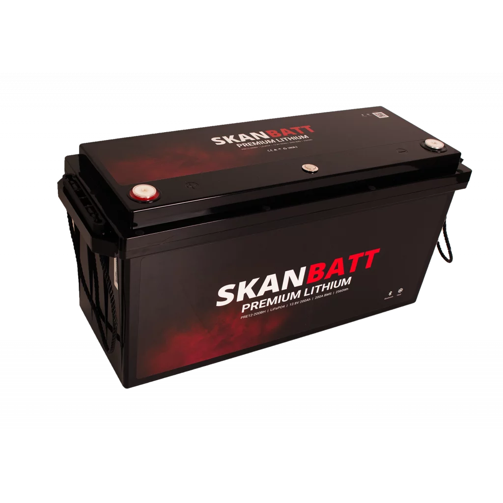 SKANBATT Premium Lithium - 12V 200Ah 200A BMS - 502x187x242mm - Bluetooth - Heat - 8 Års garanti
