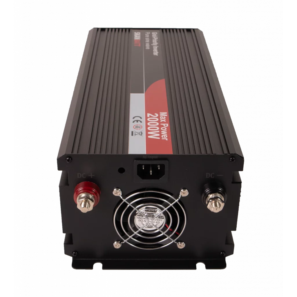 SKANBATT Inverter 12V 2000W Ren Sinus med Nettprioritering og Trådløs Fjernkontroll 420x165x120mm