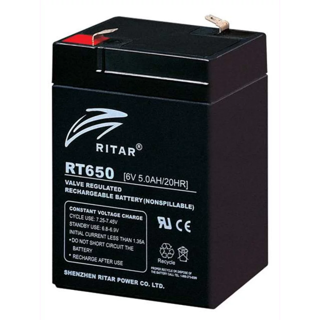 RITAR AGM Batteri 6V 5AH (70x47x101/107mm) F1