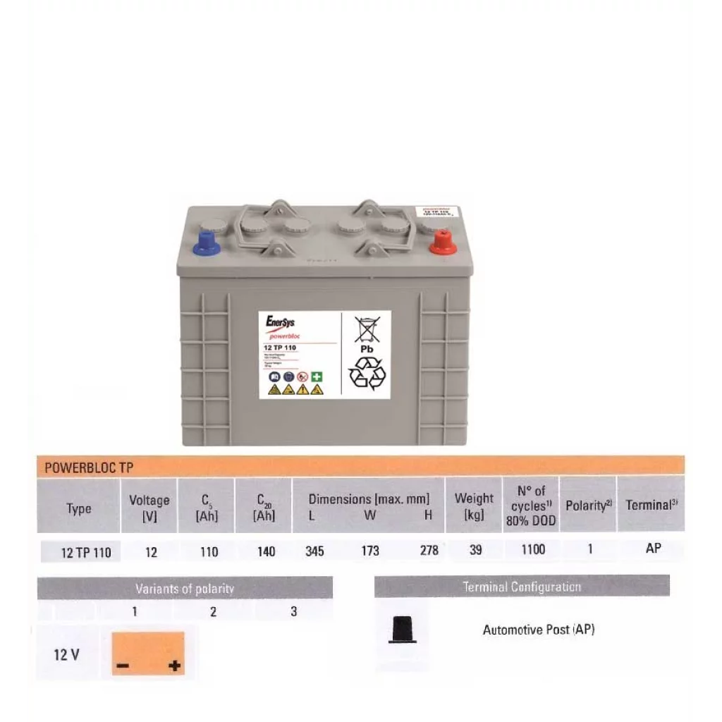 ENERSYS 12TP110 Traksjonsbatteri 12V 140AH C20 / 110AH C5(343x173x278mm)