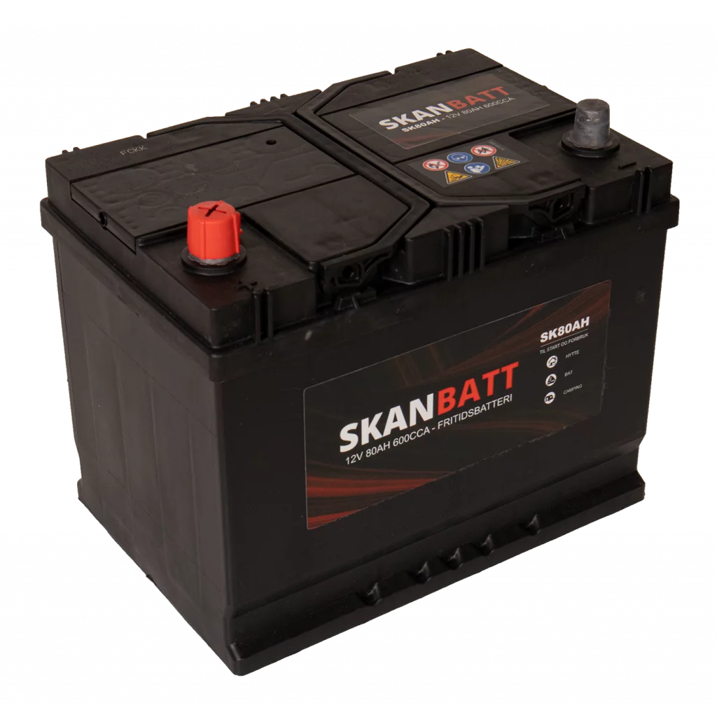 SKANBATT Fritidsbatteri 12V 80AH 600CCA (256x174x205/225mm) +venstre