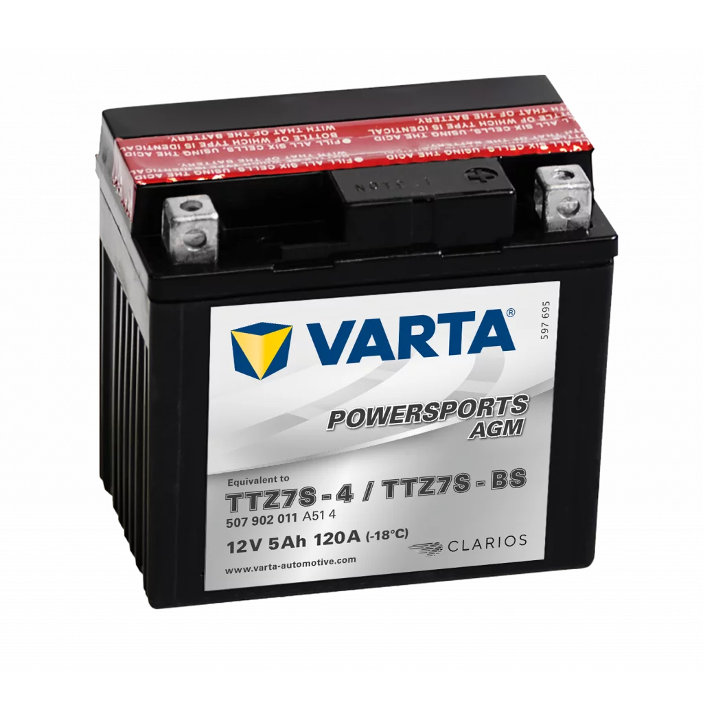 VARTA AGM MC Batteri 12V 5AH 120CCA (113x70x105mm) +høyre TTZ7S-BS (507902)