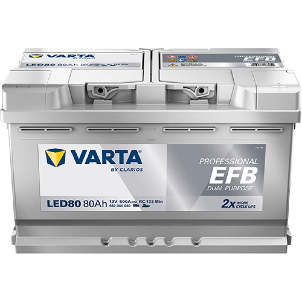 VARTA Fritidsbatteri EFB Batteri 12V 80AH 800CCA (315x175x190/190mm) +høyre LED80 (VAR-930080)