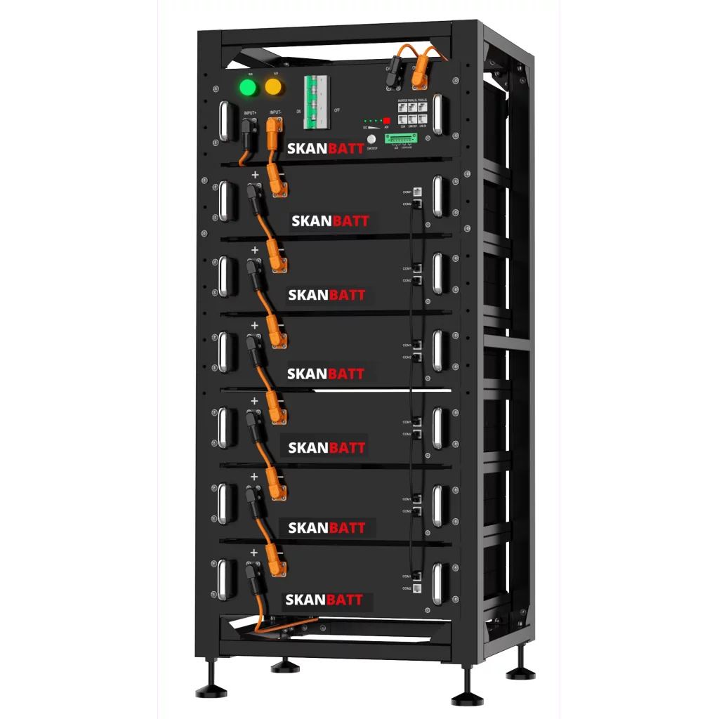 SKANBATT High Volt rack 307,2V - 30,72kWh - Inkludert stativ og BMU