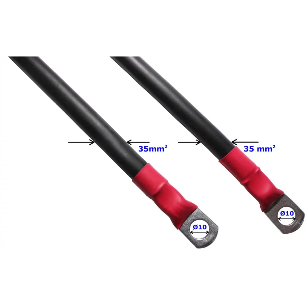 Batterikabel 35mm2 - 500mm - 10mm kabelsko - Myk kvalitet
