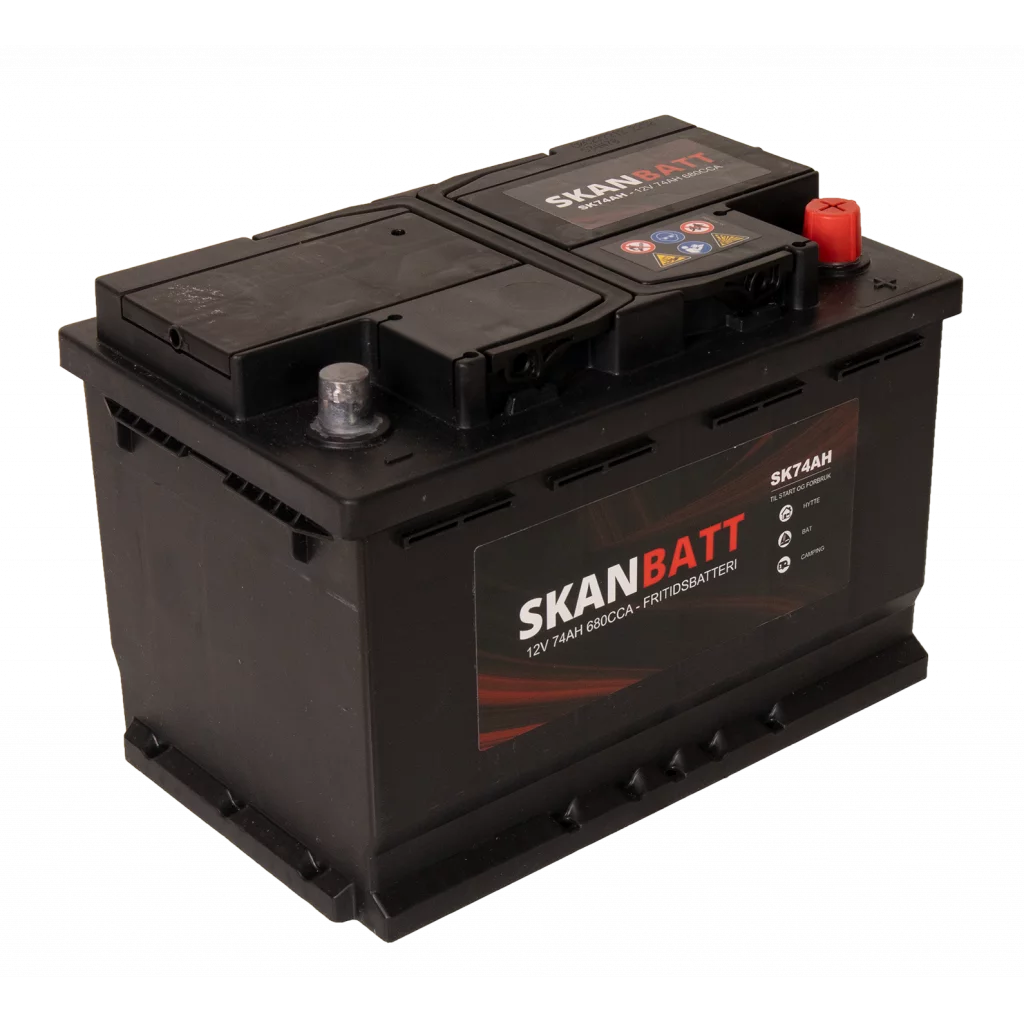 SKANBATT Fritidsbatteri 12V 74AH 680CCA (278x175x190/190mm) +høyre