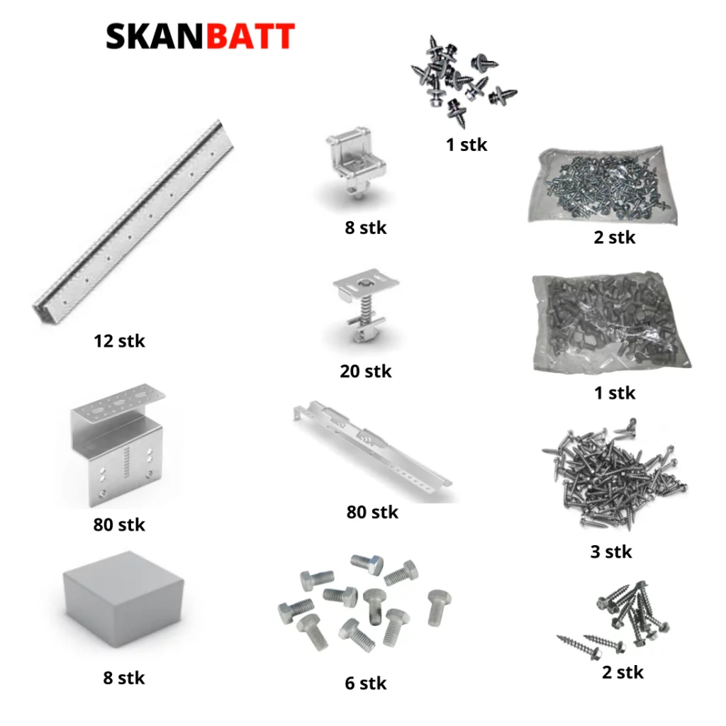 Takfeste for 12 paneler 2000x1000mm til lekteinnfesting