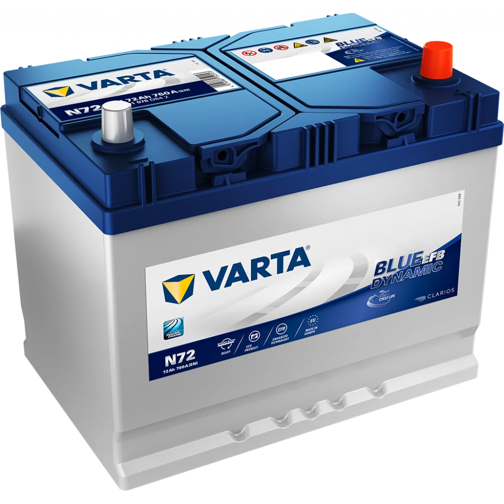 VARTA Blue Dynamic EFB Batteri 12V 72AH 760CCA (261x175x220mm) +høyre N72