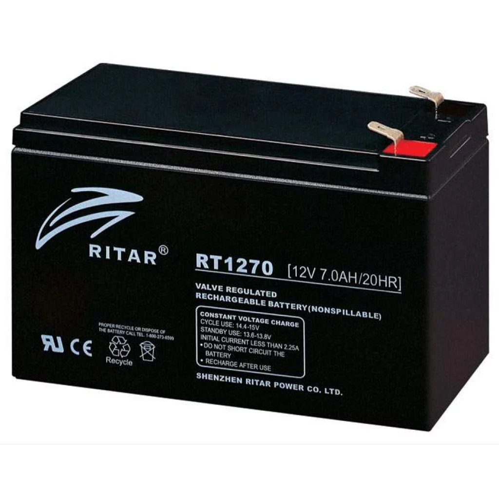 RITAR AGM Batteri 12V 7AH (151x65x94mm) F2 - 10års design